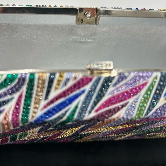 Women's Judith Lieber rectangular beach mural clutch bag detachable chain Italy - Picture 6 of 15